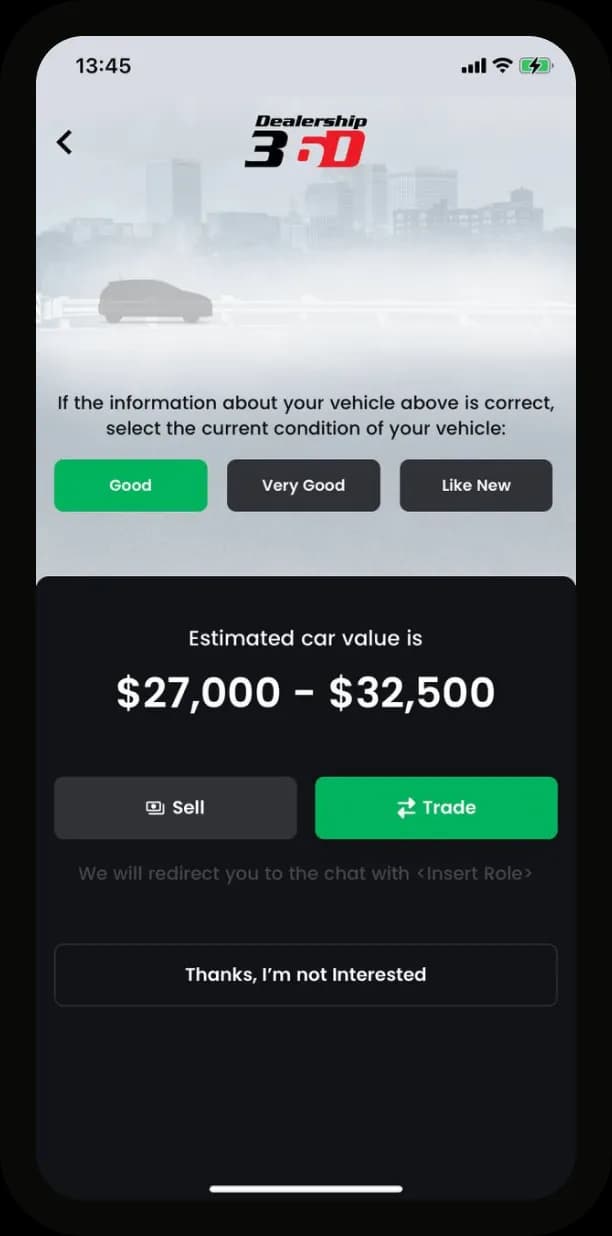 Mobile app for the dealership customers, screen 3